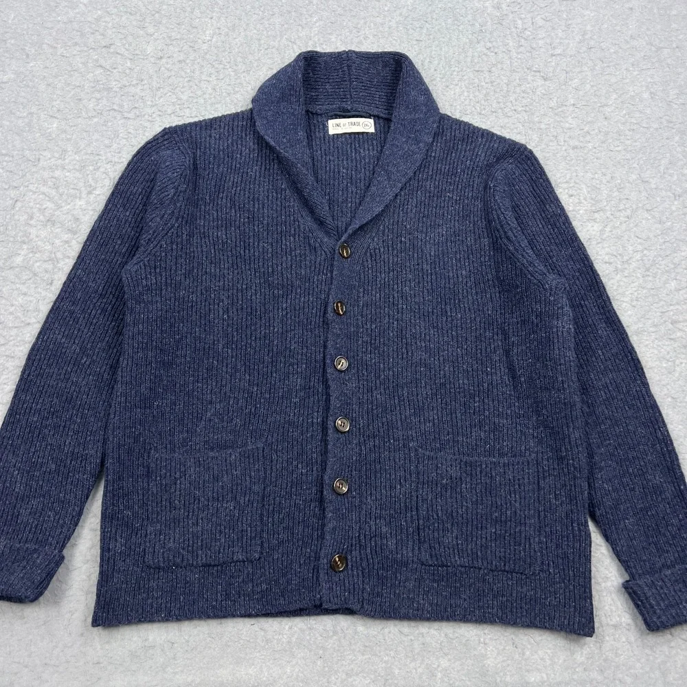Line of Trade Cardigan Men's XXL Blue Shetland Wool Ribbed‎ Shawl Collar Sweater